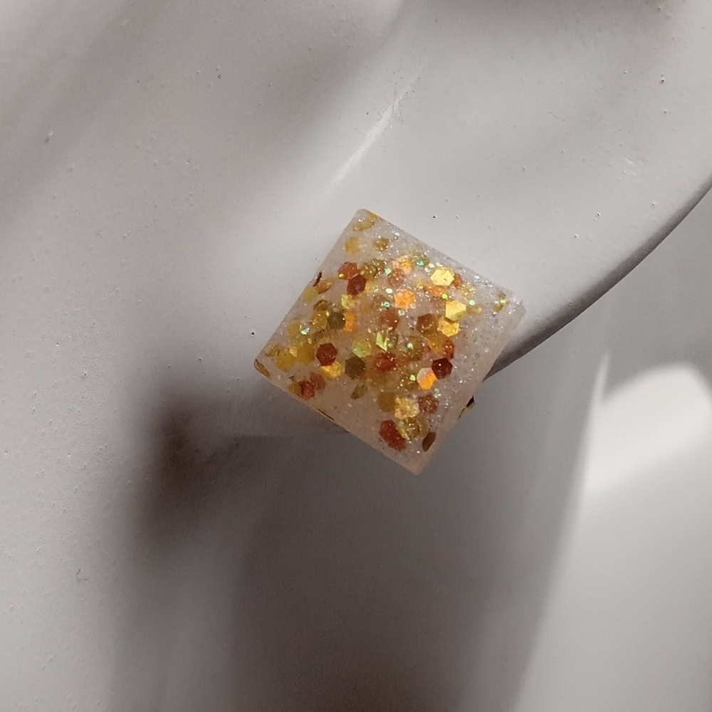 5/$25 Hand Crafted Gold and White Stud Earrings with Glitter